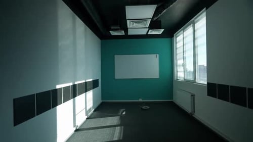 Coworking Workspace the Interior of Empty Office Space a Walk Through the Office Inside Skyscraper