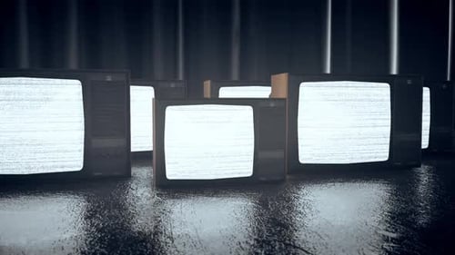 Retro TVs Displaying Glitch White Noise Static Screens