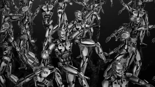 Metallic Cyborgs Dance in a Futuristic Artificial Intelligence Loop
