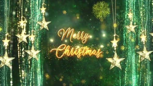 Merry Christmas Title Reveal with Golden Stars and Green Particles