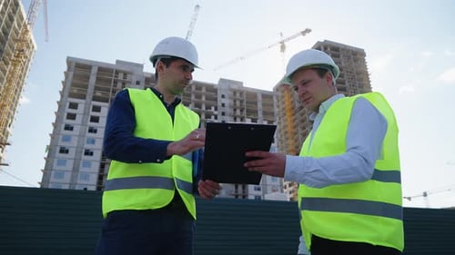 Des gens concluent un marché et se serrent la main sur un chantier de construction