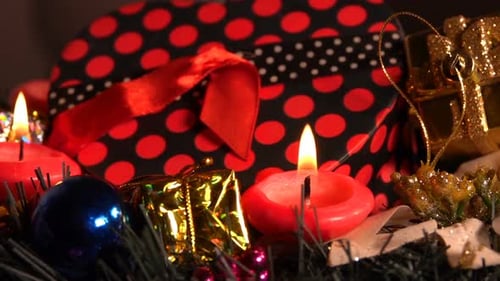 Festive Christmas Decor with Gifts and Candles
