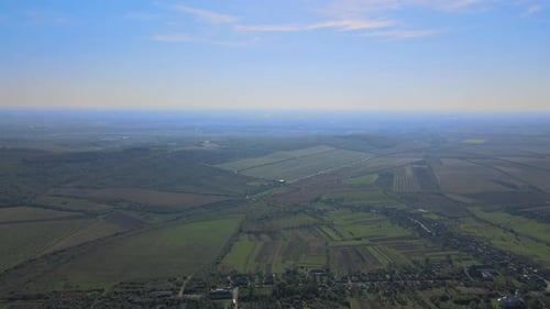 Aerial View of Green Fields and Rural Landscape