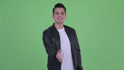 Friendly Young Adult Extends Hand in Greeting