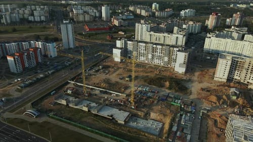 Construction Site Of A New City Block. Construction Of Multi Storey Buildings.