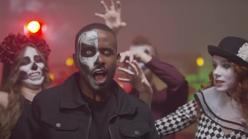 Halloween Party with Creative Spooky Makeup and Costumes