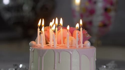 Birthday Cake With Candles and Decorations