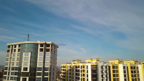 High residential apartment building under construction. Real estate development.