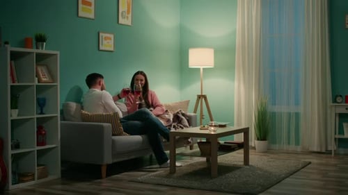 Young Couple Has Romantic Evening at Home