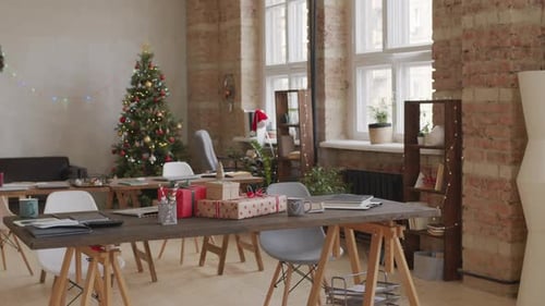 Loft-Style Office Decorated for Christmas