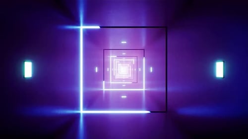 Shiny Square Neon Light Stroke in the Metal Tunnel VJ Loop