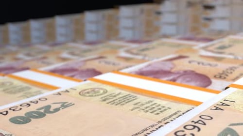 Stacks of Indian Rupee Banknotes Moving Seamless Loop