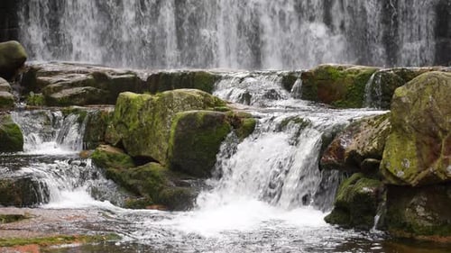 Scenic Waterfall Cascading Over Mossy Rocks