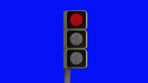 Traffic Light Changing Colors on Blue Screen