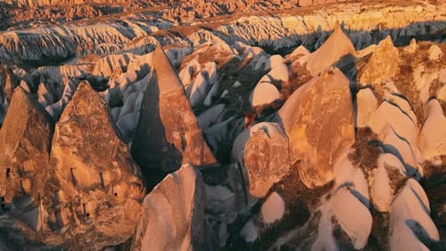 Cappadocia aerial drone view to Red and Rose valley rocks, Turkey