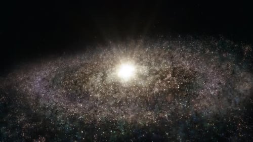 Full Frame Wide Shot of Track-In Towards Giant Alien Milky Way Like Spiral Galaxy in Deep Space