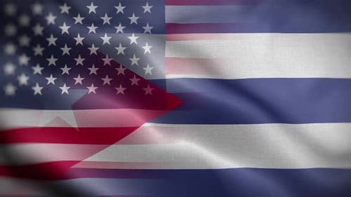 United States and Cuban Flags Waving Blended Loop