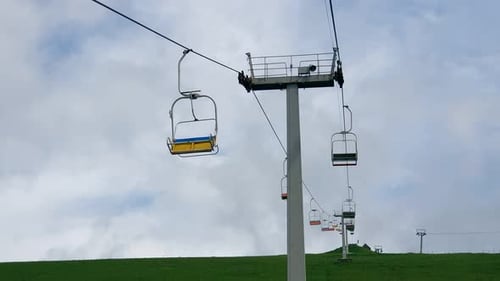 View From the Chair of the Cable Car on the Panorama of the Mountains on a Summer Sunny Day