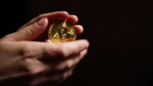 Hand Holding Bitcoin Gold Coin Cryptocurrency