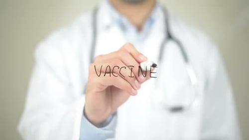 Vaccine, Doctor Writing on Transparent Screen