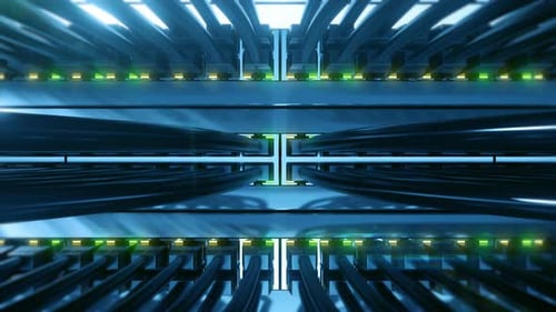 Futuristic Network Cables Connecting Data Servers and Blinking Lights