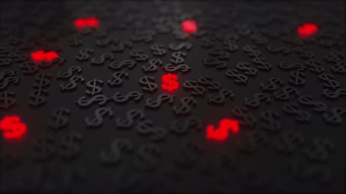 Glowing Red Dollar Signs Among Black USD Symbols