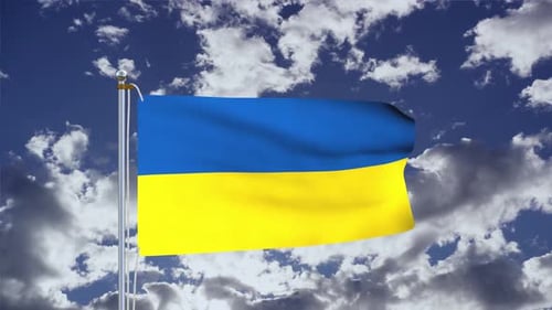 Ukrainian Flag Waving in Realistic Sky Loop