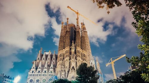 Night Timelapse of Gaudi's Masterpiece Sagrada Familia Basilica