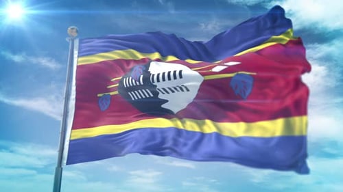 Eswatini National Flag Waving with Sun Flare