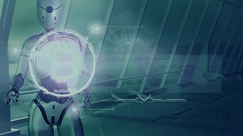 Animación sobre el comercio de Bitcoin con un robot HD