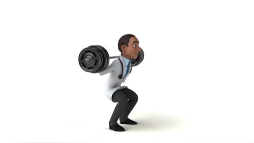 Animated 3D Doctor Performing Barbell Squats
