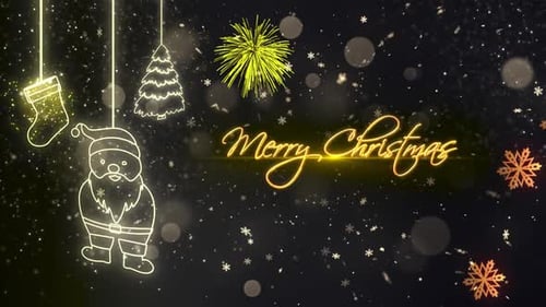 Glowing Merry Christmas Title Animation with Festive Outline Icons