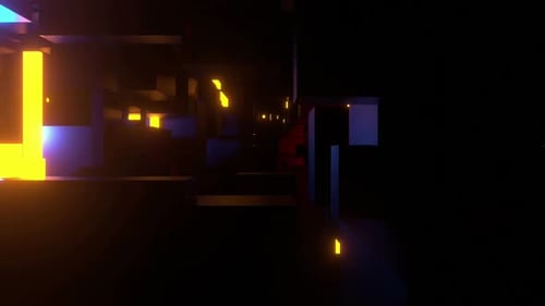 Futuristic Neon Glowing Cubes Digital Tunnel Background