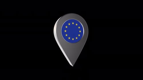 European Union Flag Location Pin 3D Rotation