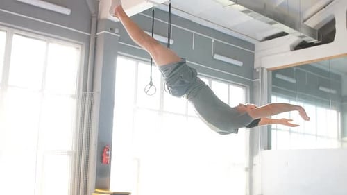 Handsome Guy Having Fun in Trampoline Center.