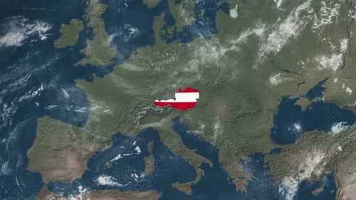 Earth Zoom Animation Revealing Austria with Flag