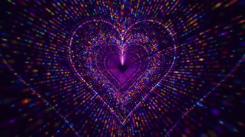 Abstract Colorful Striped Particle Heart Shaped Tunnel Background Loop