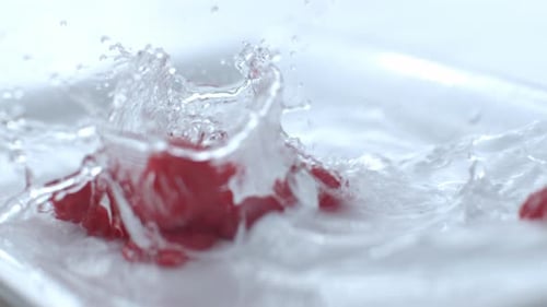 Raspberries splashing in slow motion; shot on Phantom Flex 4K at 1000 fps