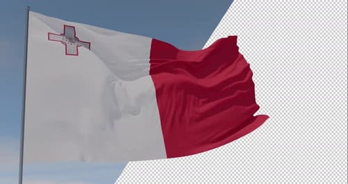 Waving Malta Flag Animation with Sky and Alpha Channel