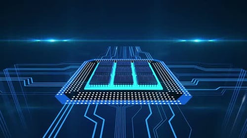 Animated Futuristic Microchip and Circuit Board Background