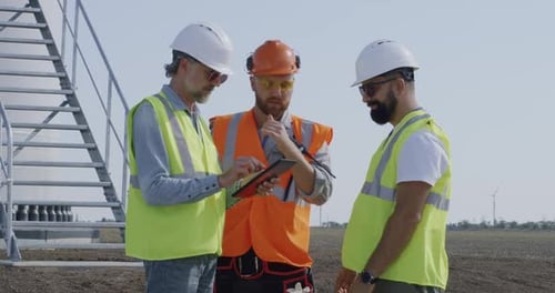 Builders Discussing Power Plant Construction