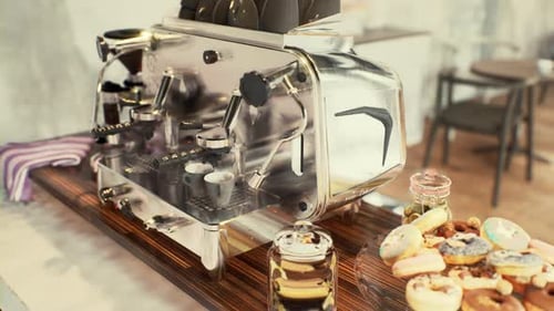 Primer plano de las máquinas de café que funcionan automáticamente