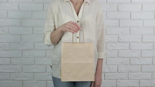 Ama de casa con bolsa artesanal