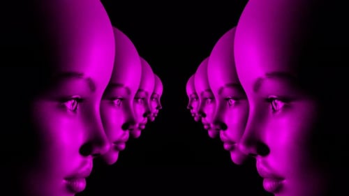 Repeating Digital Heads Color Changing Loop Animation