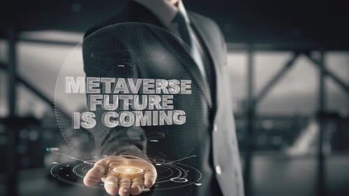 Homme d'affaires avec Metaverse Future est à venir Hologram Concept