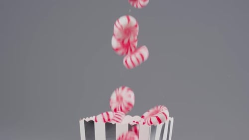 Peppermint candies falls in slow motion