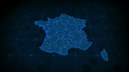 Futuristic Digital Map of France with Network Data Visualization