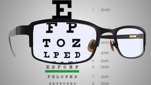 Animated Eye Exam with Moving Eyeglasses and Snellen Chart