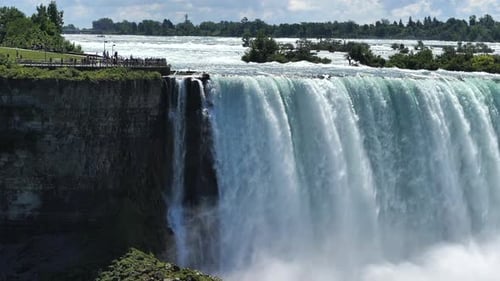 Niagara Falls - Horseshoe Falls With Tourists On Observation Deck In Canada. - slow motion