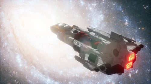 Futuristic Spaceship Traveling in a Distant Galaxy